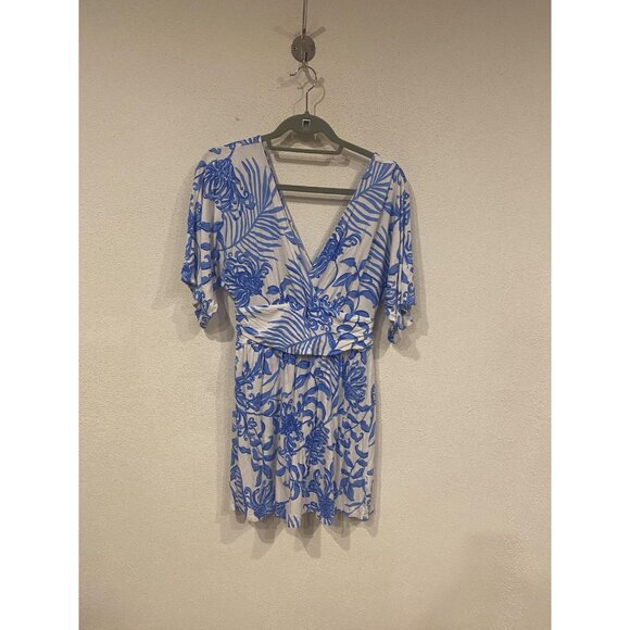 Lilly Pulitzer Parigi Romper Glisten in the Sun Womens Medium Blue Short Sleeve - Picture 2 of 5